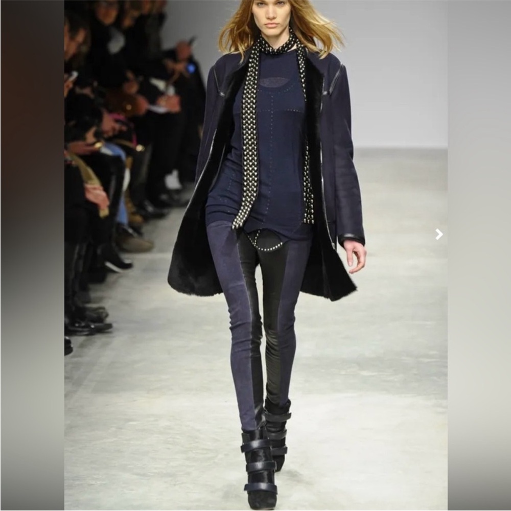 Isabel Marant Runway Navy & Black Leather & Suede skinny pants sz 38